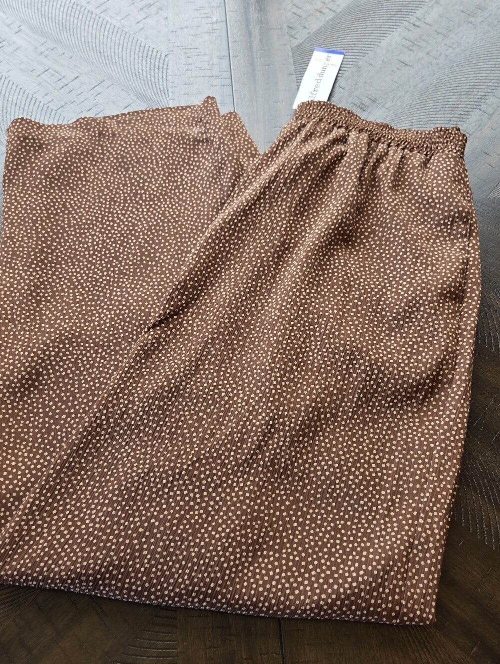 NWT Alfred Dunner Brown Polka Dot Crinkle Pants Size 16 Elastic Waist Vintage - Picture 1 of 13
